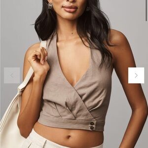 Anthropologie Linen Draped Crop Top - NWT